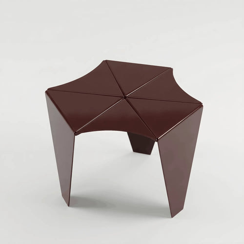 Ferrani Mono Fold geometric side table top view mahogany brown steel