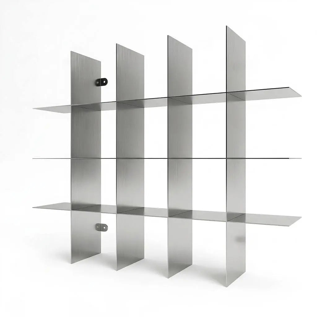 Ferrani Mono Grid brushed steel shelving unit side view premium quality
