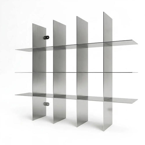 Ferrani Mono Grid brushed steel shelving unit side view premium quality