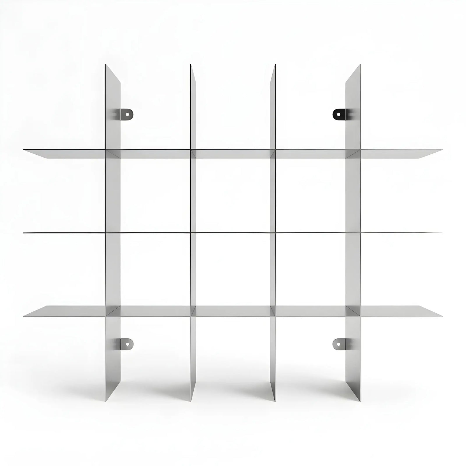 Ferrani Mono Grid modular metal wall shelf in stainless steel finish